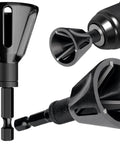 Two Piece External Deburring Chamfer Tool With Carbide Blades For Heavy Duty Deburring Of Damaged Screws Bolts And Fasteners Pro Grade Quick Release Hex Shank Drill Bit Style Burr Remover 3 Sixteenth Inch To One Inch Black