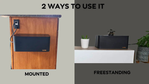 X Large Bamboo Cable Management Box With Magnetic Lid Black Cord Organizer mounted and freestanding examples