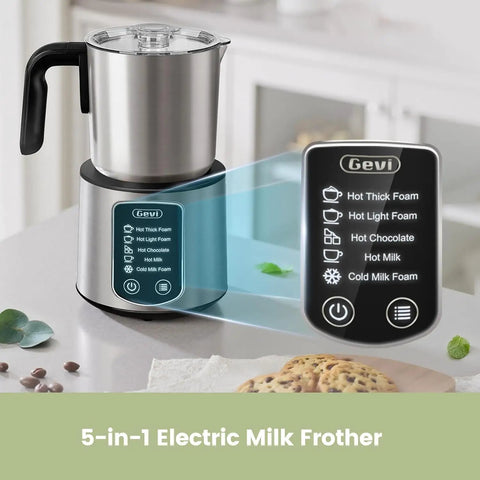5 In 1 Stainless Steel Milk Frother And Steamer For Hot Or Cold Froth Pro Grade Latte Cappuccino Macchiato And Hot Chocolate Maker Auto Shutoff
