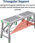 Adjustable Steel Scaffolding Ladder Workbench Built Like A Tank With 800 Lbs Load Capacity And Non Slip Pads For Heavy Duty Construction DIY Projects Converts To Rugged Portable Scaffold Platform with triangular support design.