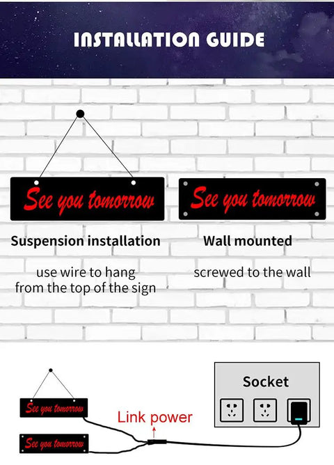 Installation guide for Neon Sign Wall Art Light for Bedroom Bar Pub Club Rave Decor 60x37cm with mounting options