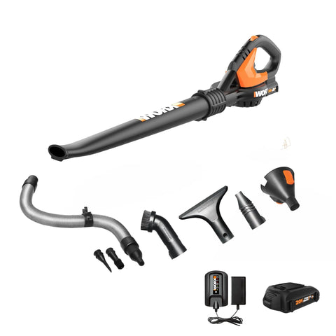 Cordless Leaf Blower For Fast Lawn Cleanup With 120 MPH Air Lightweight Three And A Half Pound Powerhouse Long Nozzle For Tight Spots Comes With Cleaning Attachments Battery And Charger Included WG5451