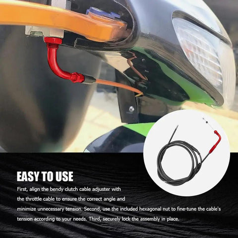 Rock Solid 90 Degree Throttle Cable Adjuster For Dirt Bikes And Street Motorcycles Slick Aluminum Alloy Twist Grip Regulator Red mounted on motorcycle