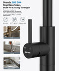 Kitchen Faucet with Glass Rinser, Pull Down Sprayer, 3 Water Modes in matte black stainless steel, showcasing modern design and durability.