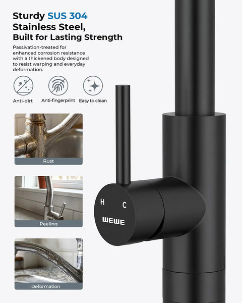 Kitchen Faucet with Glass Rinser, Pull Down Sprayer, 3 Water Modes in matte black stainless steel, showcasing modern design and durability.