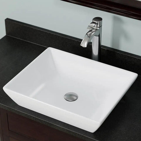 V370-W White Porcelain Vessel Sink For Modern Vanity With Contemporary Styling, Sleek 45-Degree Angled Sides, Vitreous China Finish, Durable Sanitary Surface, Easy To Clean, Ideal For Powder Rooms And Main Bathrooms