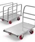 Phexod 2500 Lb Capacity Drywall Cart With Steel Panel Truck Design features heavy duty anti slip patterned plate and four side handrails.
