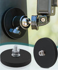 Installed view: four rubber-coated bolt-on magnets with M6 studs and nuts for light-bar/mirror mounting.