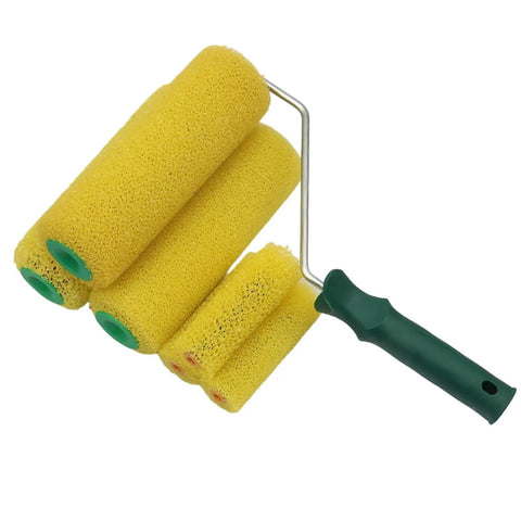 10 Pack 4 Inch Foam Paint Roller Kit With Heavy Duty Spring Handles For Smooth Rollouts And Clean Edge Trimming Ideal For Latex Or Oil Based Coatings On Interior Walls, featuring yellow foam rollers.