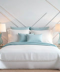 Coastal Glass Table Lamps Set Of 2 For Living Room And Bedroom 25.5 Inch Blue Glass Lamps With White Fabric Shades Modern Nightstand Lighting