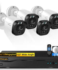 5MP Full HD Wired Outdoor Security Camera System For 24 Seven Home Surveillance With IR Night Vision Up To 80 Feet And Weather Ready Cameras With Plug And Play Setup, showcasing three cameras and a DVR unit.
