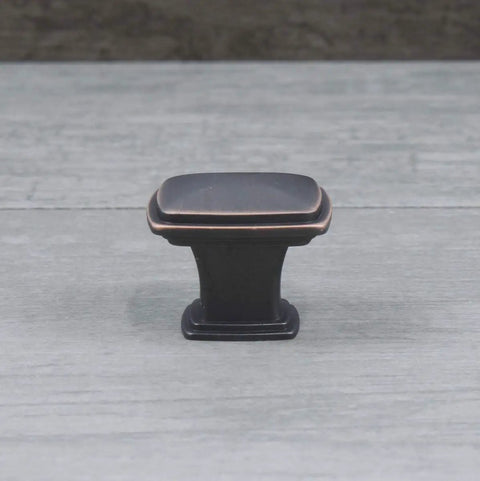 Oil Rubbed Bronze Square Cabinet Knob 1-1/4 Inch Diameter With Highlights, traditional style hardware, close-up view