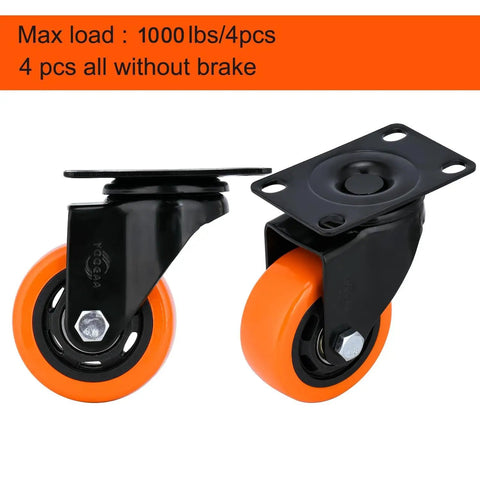 3 Inch Heavy Duty Swivel Caster Wheels Industrial Plate Caster Set Of 4 Without Brakes 1000 Lb Load Capacity Quiet Rolling