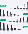 Massive 1305 Piece Metric Bolt Kit DIY Ready With M2 M2.5 M3 M4 Hex Socket Head Cap Screws Nuts And Washers 12.9 Grade Alloy Steel Black Zinc Plated 24 Sizes For Home Garage Projects And Mechanical Repairs displayed on white background