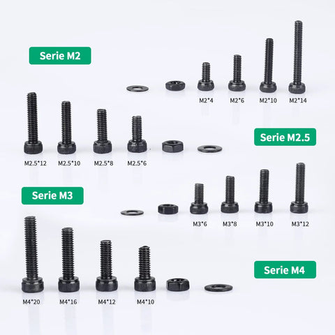 Massive 1305 Piece Metric Bolt Kit DIY Ready With M2 M2.5 M3 M4 Hex Socket Head Cap Screws Nuts And Washers 12.9 Grade Alloy Steel Black Zinc Plated 24 Sizes For Home Garage Projects And Mechanical Repairs displayed on white background