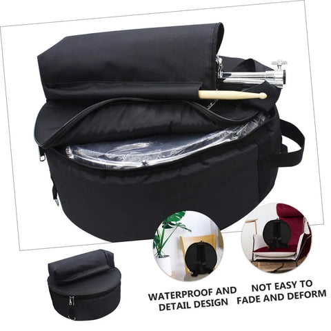 Premium Heavy Duty Waterproof Drum Instrument Backpack Featuring Rugged Adjustable Shoulder Straps And Smart Storage Layout For Weekend Musician Lifestyle with padded sections and drumsticks.