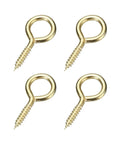 No Mess Heavy Gold Screw Eye Hooks Four Count Featuring Knockout Carbon Steel Build, 1 9/16 in long for hanging and support.