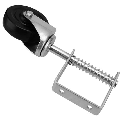 Heavy Duty 2 Pack 4 Inch Spring Loaded Gate Casters With 360 Swivel Wheels 220 Lb Capacity rubber tread gate roller close-up view.
