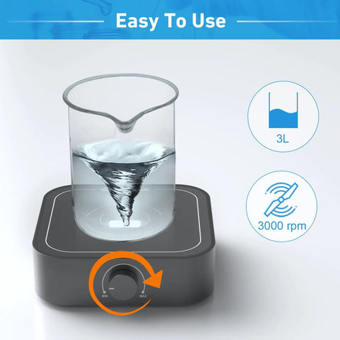 Rechargeable Magnetic Stirrer With 3000rpm Stir Plate And Stir Bar, Mini Mixer in use with 3L liquid in a beaker