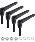 4 Pack Rock Solid M6 Lever Handles With 25mm Metric Threads Black Quick Grip Clamping Latches, featuring four black levers and metal nuts.