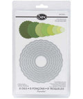 Packaging of Circles And Scallop Framelits Die Set 8 Pack For Card Making And Scrapbooking showing dies and sample cuts