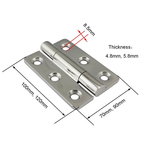 4 Pack 120 Mm 304 Stainless Steel Hinges Featuring A Kickass Mirror Polish Finish For Marine Boat Hardware and Heavy Duty Cabinet Doors showing measurements.