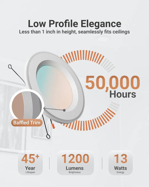 Sleek Six Pack Retrofit Led Recessed Lighting With Sweet Night Glow Dimmable Downlights Boasting Easy Ceiling Install And Smooth Five Color Adjustments For Serious Home Flex