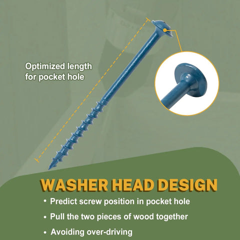 Exterior Pocket Hole Screws Blue Coated For Outdoor Use, Self Tapping Wood Screws With Coarse Thread, Washer Head Design