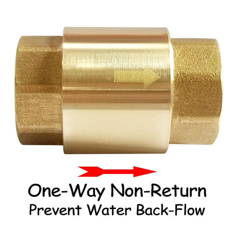 Brass inline spring check valve, 3/4 in NPT female thread, side view