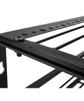 Close-up of Kickin Heavy Duty 3 Tier 16 Inch Wall Mount Power Tool Organizer showing sturdy iron construction and mounting holes.