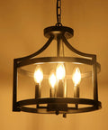 4 Light Modern Farmhouse Ceiling Chandelier Matte Black Open Cage Pendant Lighting Convertible Semi Flush Mount glowing