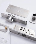 Built Damn Tough Heavy Duty 360 Degree Rotating Pivot Hinge For Invisible Doors With Rock Solid 500 Kilogram Capacity And Smooth 90 Degree Self Closing Floor Spring Mounting Kit components showing stainless steel parts