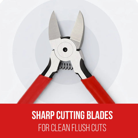 Two Pack 6 Inch Flush Cut Wire Cutters For Precision Side Cutters In Electronics And Jewelry Pro Grade Neat Burr Free Copper Wire Four Millimeters And Soft Wire Two Point Three Millimeters Not For Hard Wires Or Thick Cables, red handles