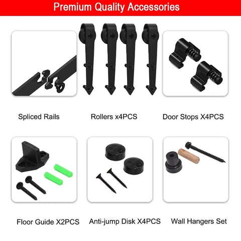 Heavy Duty Bypass Sliding Barn Door Hardware Kit For Double Doors With Single Track Carbon Steel Black Powder Coated accessories