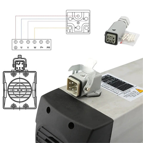 CNC Milling Machine 9KW ER32 Air Cooled High Speed Motor With Four Ceramic Bearings close-up with wiring and connector details