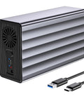 Dual Bay Usb C Raid Enclosure Fits 2.5 Or 3.5 Sata Drives With Cooling Fan Expands Storage To 48Tb showing rear with USB connectors.