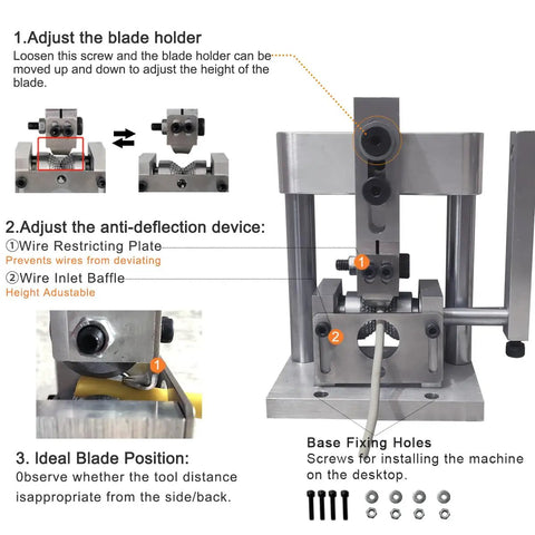 Detailed instruction image for No Sweat Heavy Duty Copper Wire Stripping Machine With Handy Dandy Hand Grip and Power Drill Adapter setup.