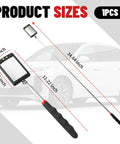 Extendable Car Inspection Mirror With Light 12 To 35 Inch Telescoping Tool LED View 360 Degree Adjustable Non Slip Grip For Tight Spots Under Dash And Engine Bay Easy Reach Vision. product sizes shown, 3.3 x 2 inch mirror, 11.22 to 34.64 inch handle