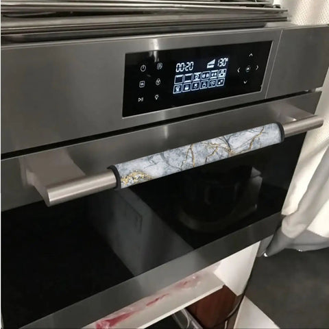Fridge Door Handle Covers Set Of 8 For Appliances, Long And Short Fits, Grey Gold Marble Design on oven handle
