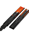 Two-Piece Quiet Drawer Slides for 12 to 20 Inch Cabinets, 45mm Track Width, Green Bronze Three-Section Rail System shown in detail