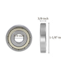 Kozelo 1614ZZ deep groove ball bearing, front and side views, chrome steel, bore 3/8 in (9.5 mm), OD 1-1/8 in.