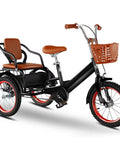 Outdoor Cruiser Tricycle With Pedals Three Wheel Trike for travel with pneumatic tires, spoke wheels, and rear PU leather seat.