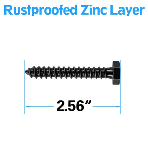 Lag Bolt Kit For TV Wall Mount With M8x65mm Lag Bolts And Washers Wood Stud Anchors And Plastic Concrete Anchors Bubble Level Included For Easy Installation Heavy Duty Steel MU0041B featuring a 2.56 inch rustproofed zinc layer bolt.