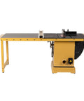 Heavy Duty 10 Inch Table Saw With Rolling Workbench, 50 Inch Rip Capacity, 5 Horsepower 3 Phase Motor side view showing cast iron table.