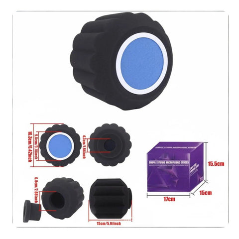 Top Shelf Acoustic Foam Microphone Windscreen And Pop Filter For Podcasting Creators And Live Streamers Chasing Crystal Clear Vocals With Tight Plosive Shielding In Sleek Black, round design with blue mesh.