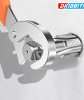 Adjustable wrench being used on a metal pipe fitting in a plumbing installation with a visible brand logo