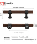 Diagram of Ten Pack Three Inch Walnut Wood Grain Cabinet Pulls in Matte Black Metal showing dimensions and screws included
