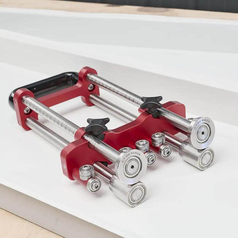 Two Station Metal Bender Pro Grade For Precise Bends Under 150mm, showing adjustable roller spacing from 0.5mm to 1mm.
