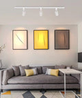 J Type Track Lighting Heads 6 Pack, 6.5W COB LED Ceiling Spotlights, 3000K Warm White over living room art gallery