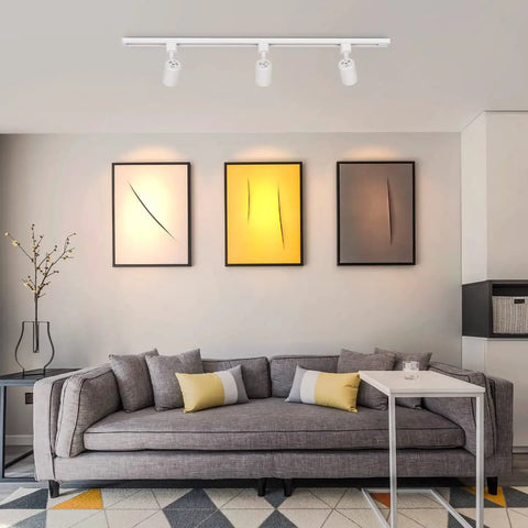 J Type Track Lighting Heads 6 Pack, 6.5W COB LED Ceiling Spotlights, 3000K Warm White over living room art gallery